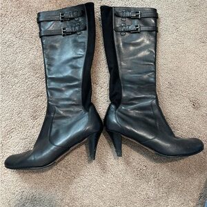 Cole Haan Women's Nike Air Black Leather Panel Tall Heeled Boot Size 8.5